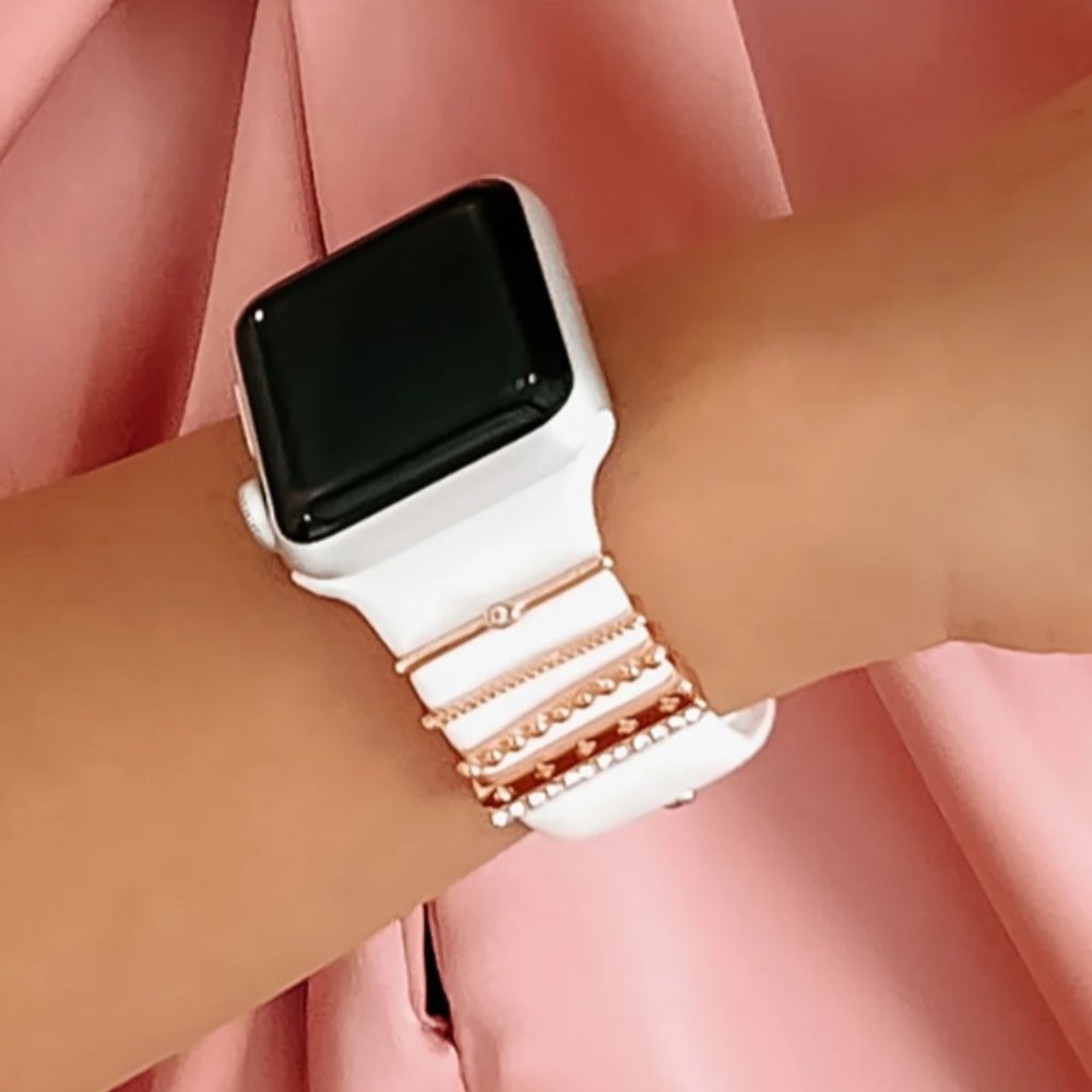 Time To Spare Silicone Apple Watch Band w/ Stackable Metal Accents